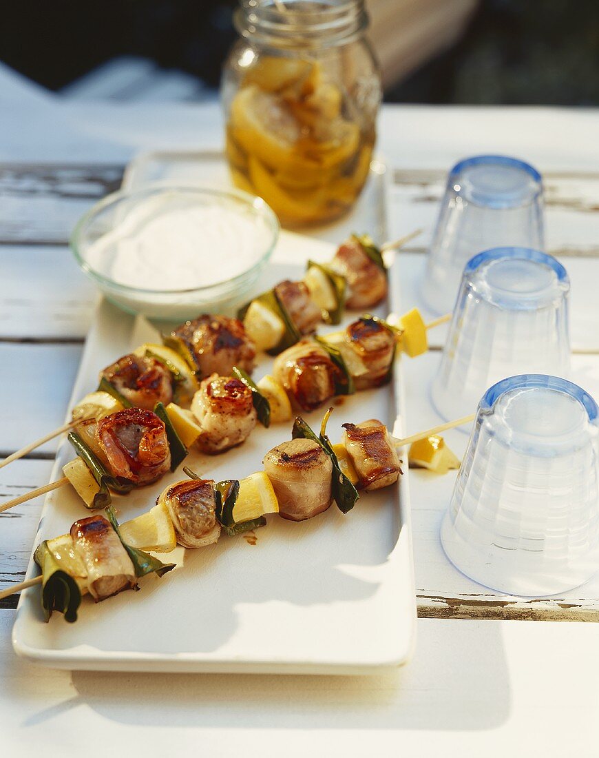 Grilled pork and lemon kebabs