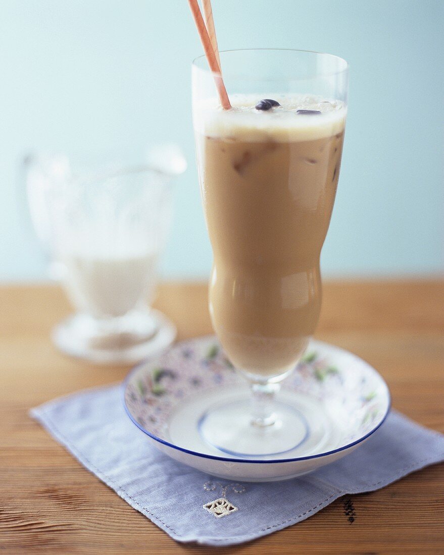Cold cappuccino with coffee liqueur