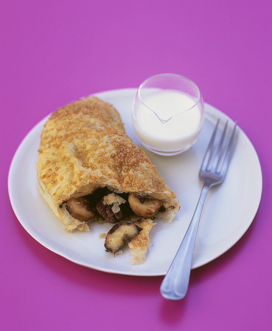 Pasty with banana, pecan and chocolate filling