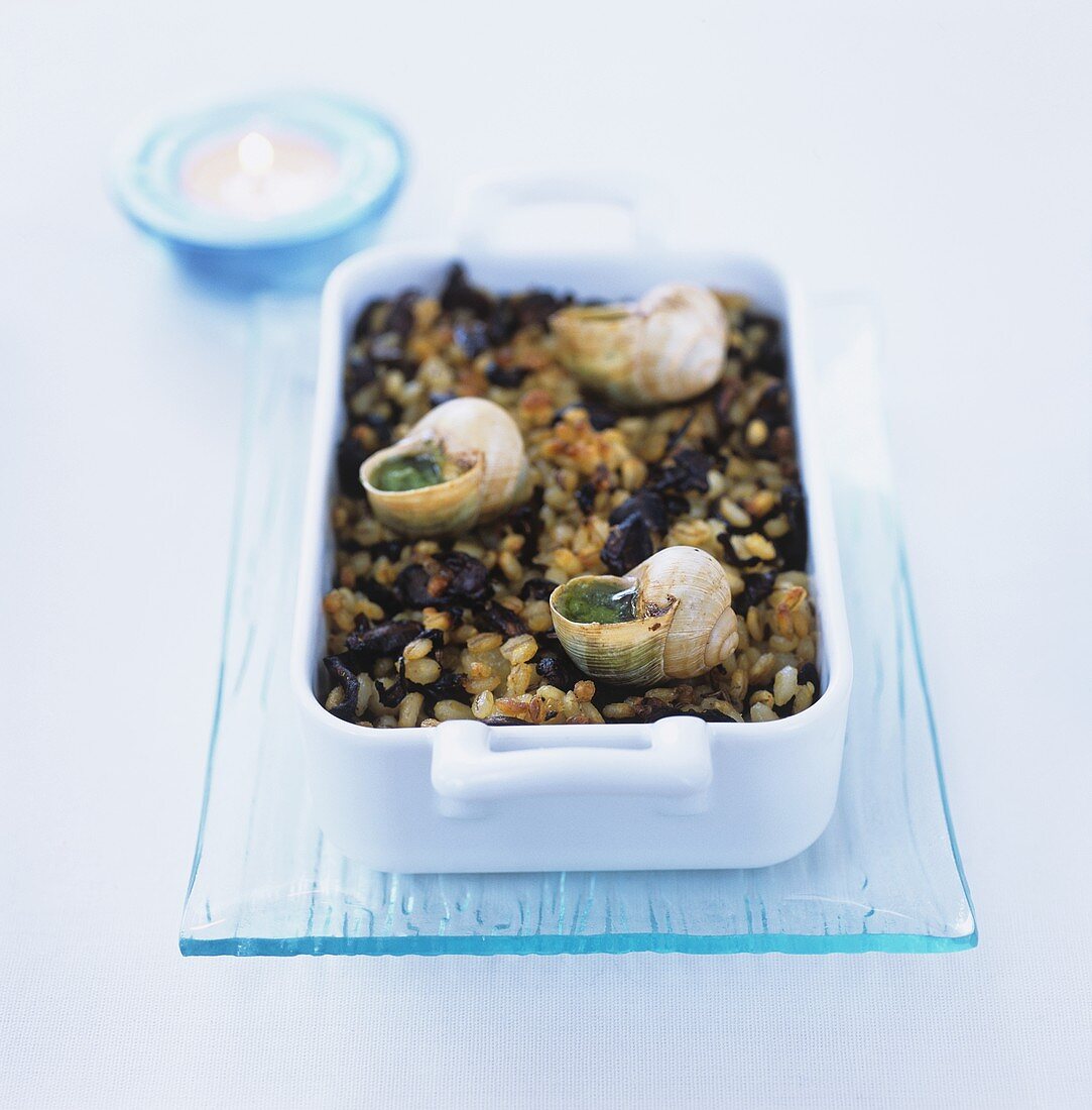Pearl barley with snails