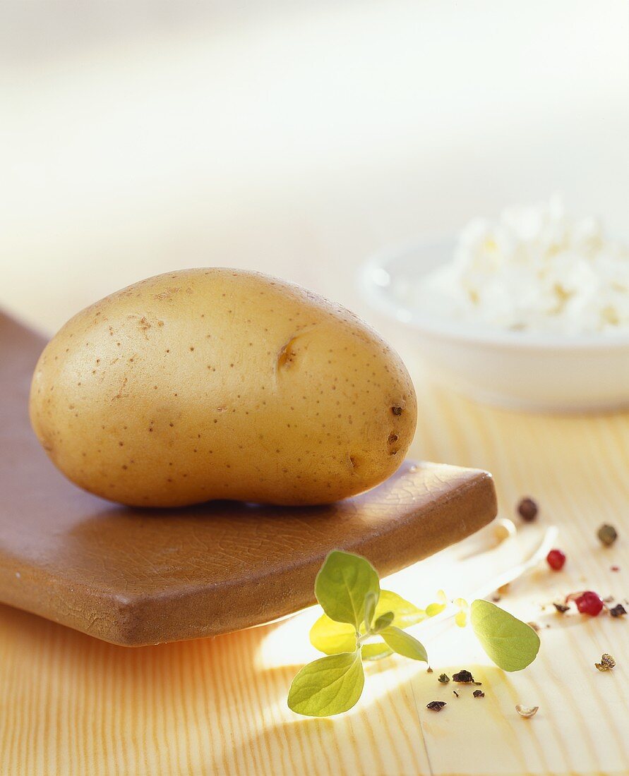 Gekochte Kartoffel mit Hüttenkäse