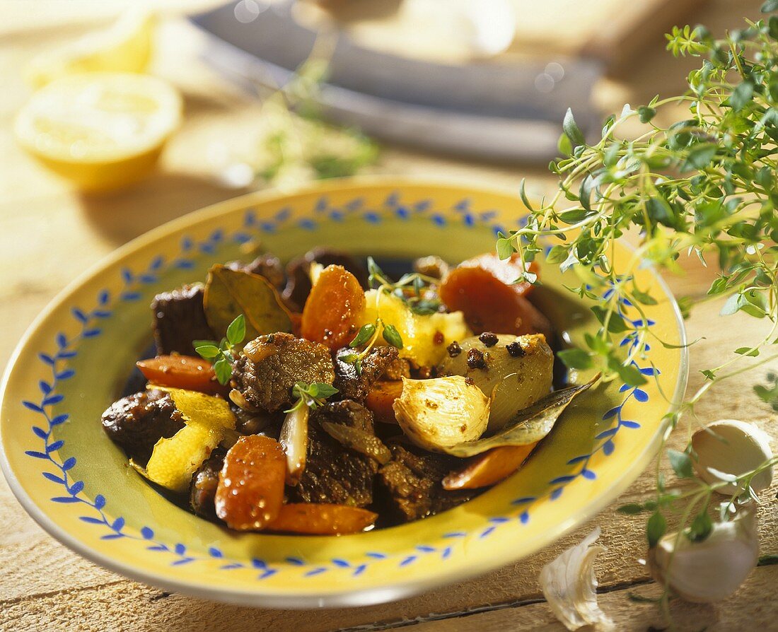 Beef and vegetable ragout with herbs