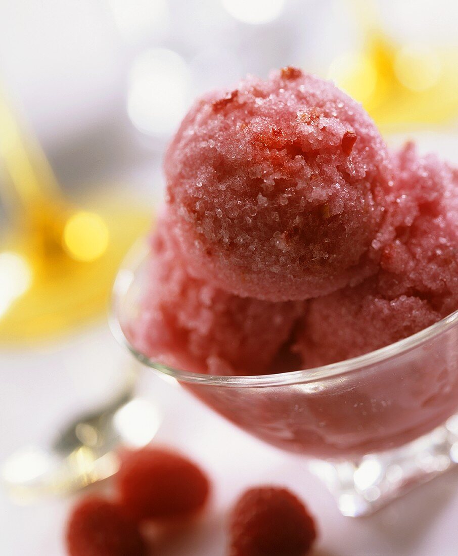 A small bowl of raspberry sorbet