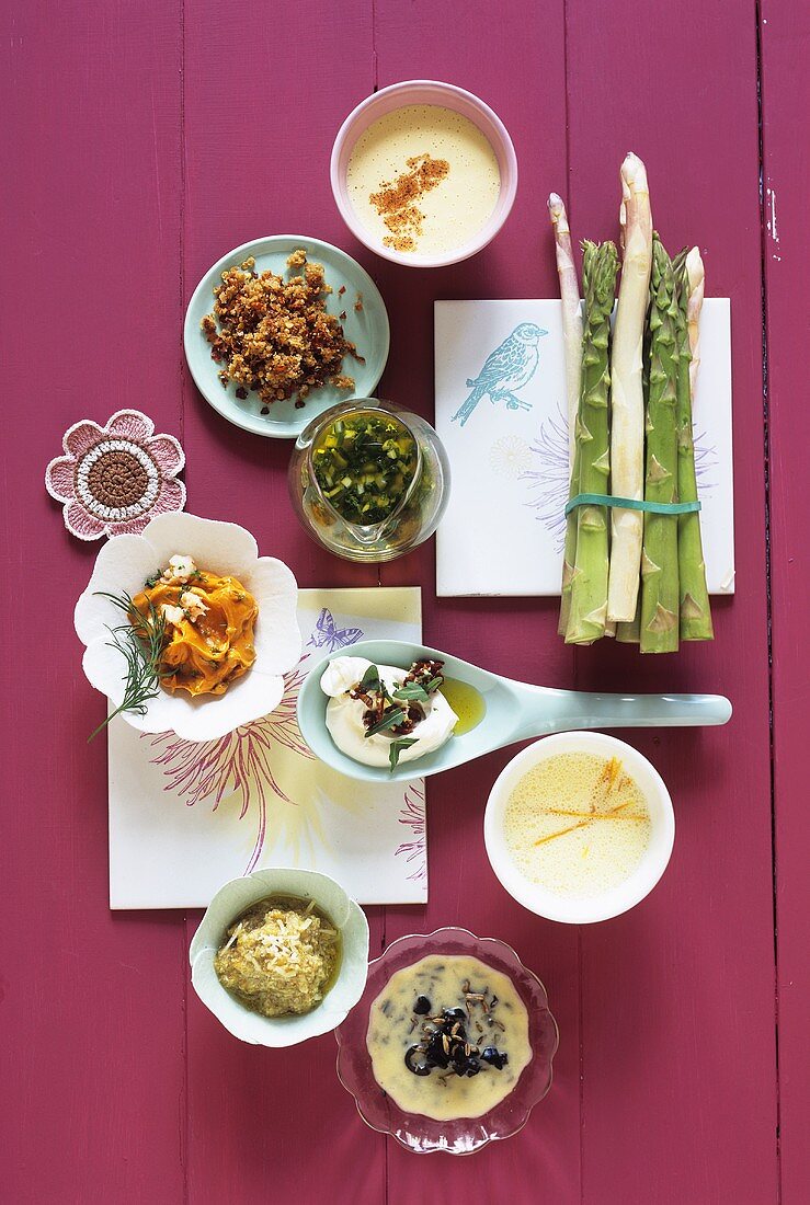 Various sauces to serve with asparagus