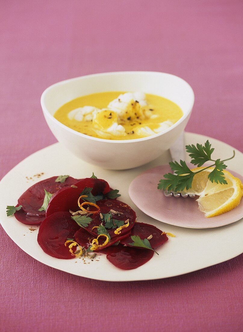 Fish curry with marinated beetroot