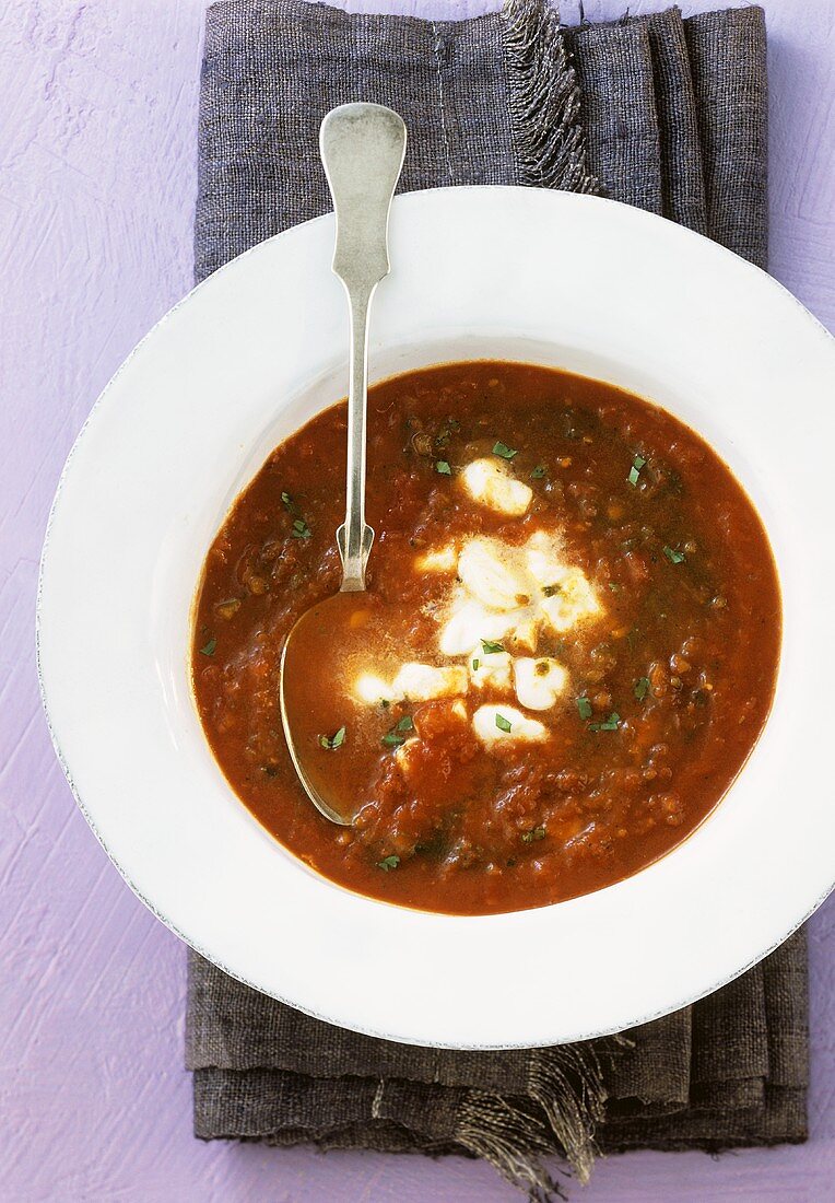 Tomato soup with mozzarella