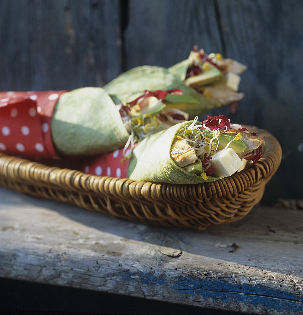 Chicken wraps wrapped in napkins