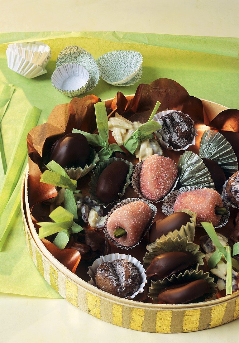 Home-made sweets in chocolate box to give as gifts