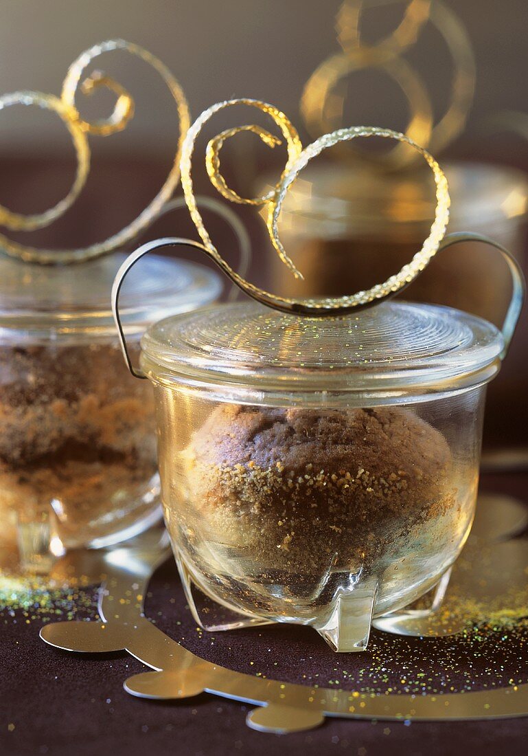 Coffee chocolate cakes baked in jars