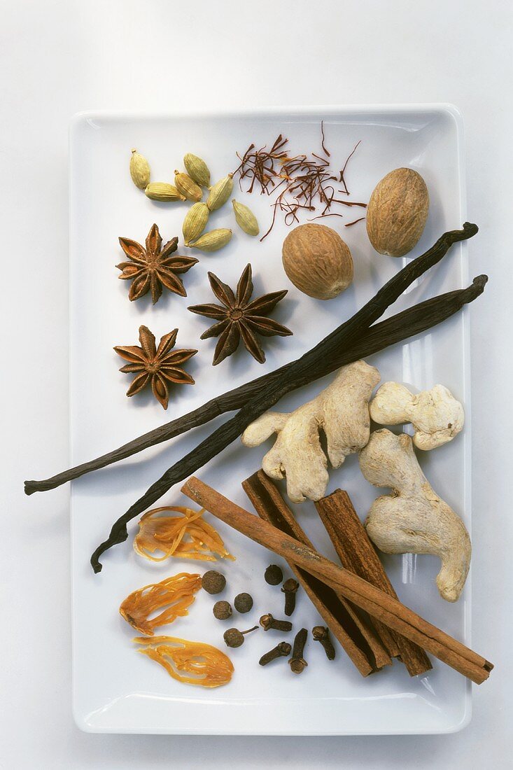 Various baking spices on a plate