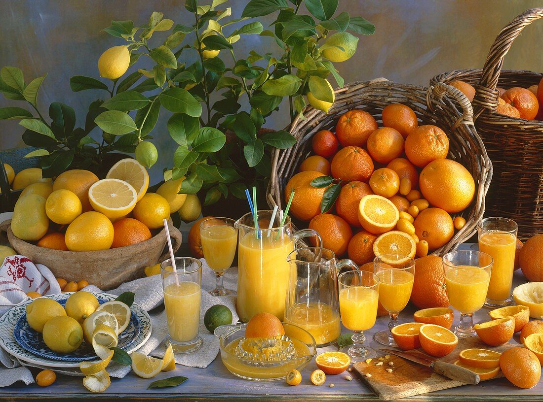 Citrus fruit with freshly squeezed juice