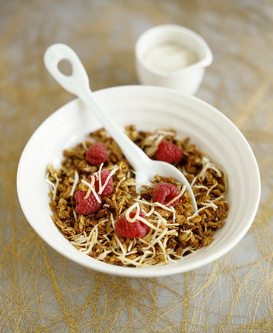 Müsli mit Himbeeren