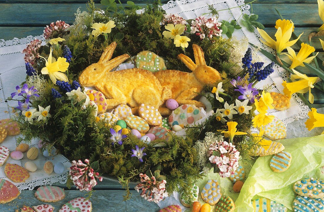 Easter wreath filled with Easter baking