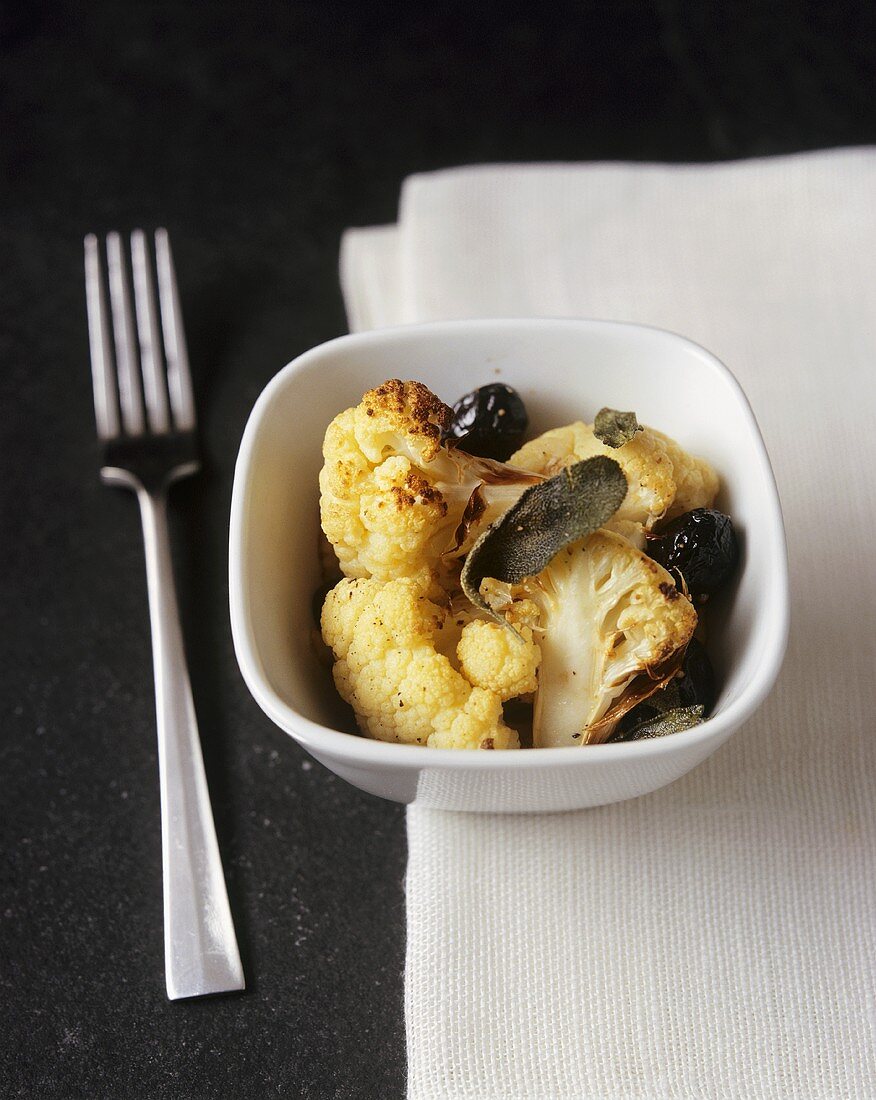 Oven-baked cauliflower with sage and olives