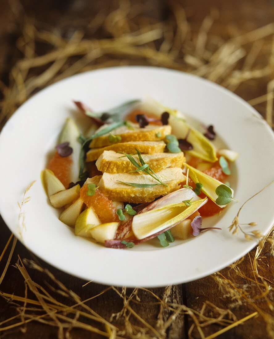 Hähnchenbrust auf Chicorée-Fruchtsalat