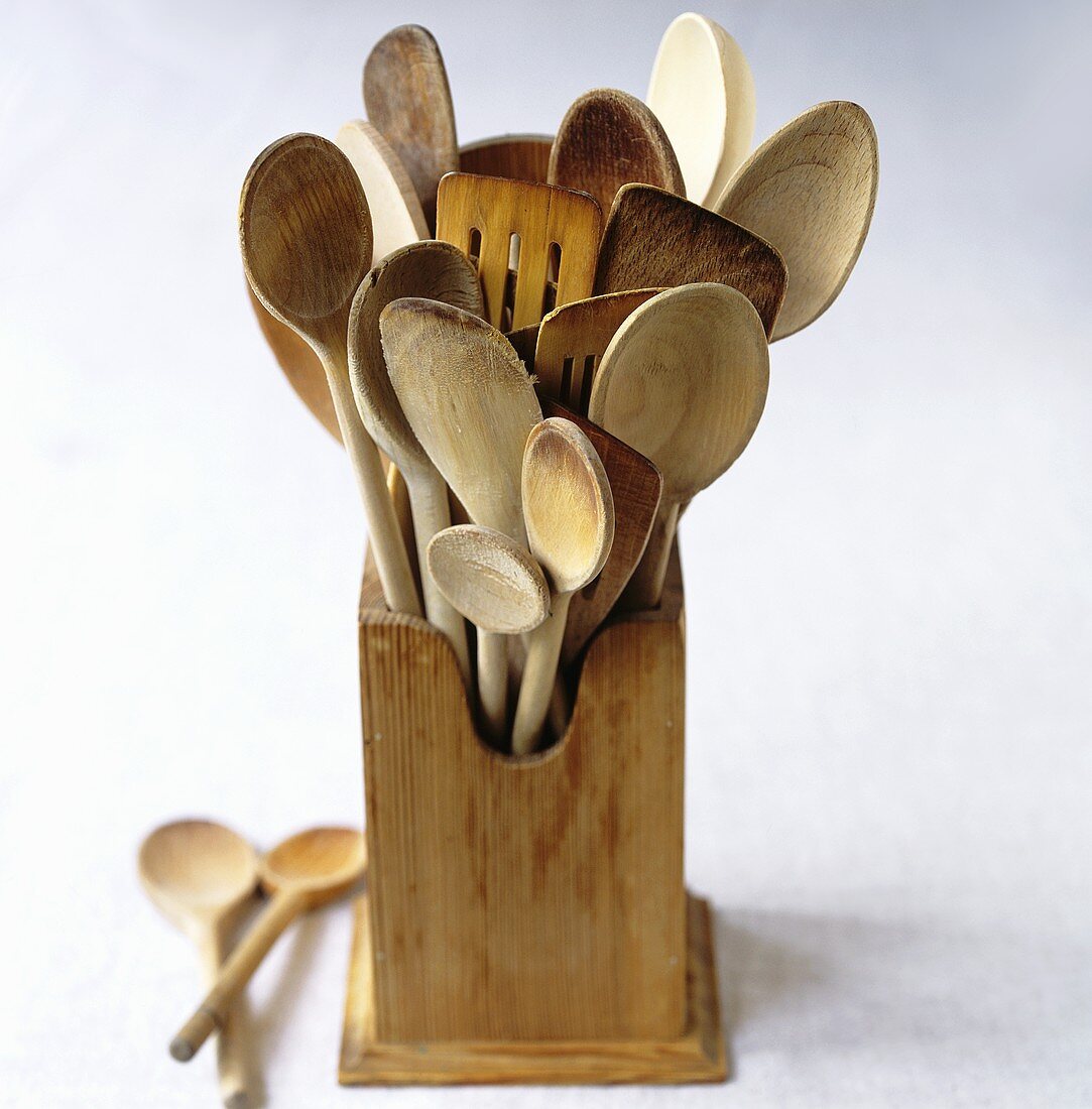 Assorted wooden spoons and spatulas
