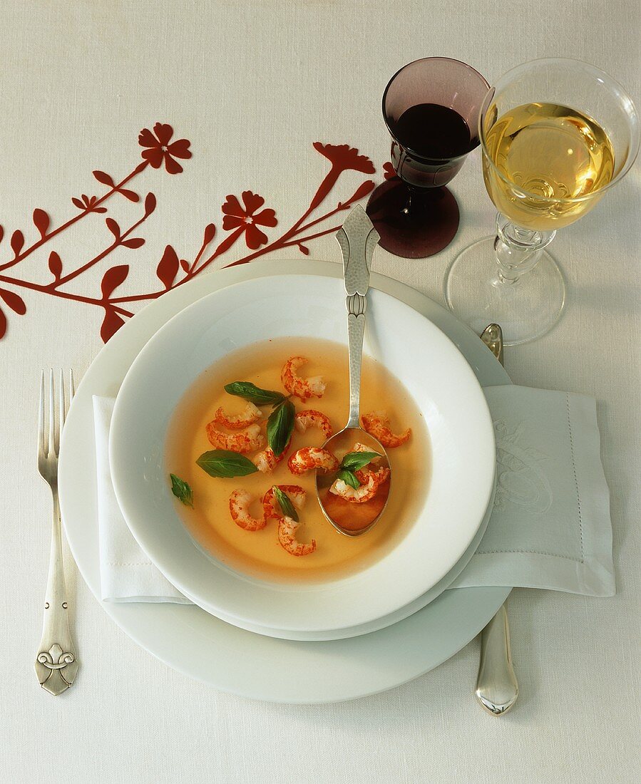 Tomato consommè with crayfish tails