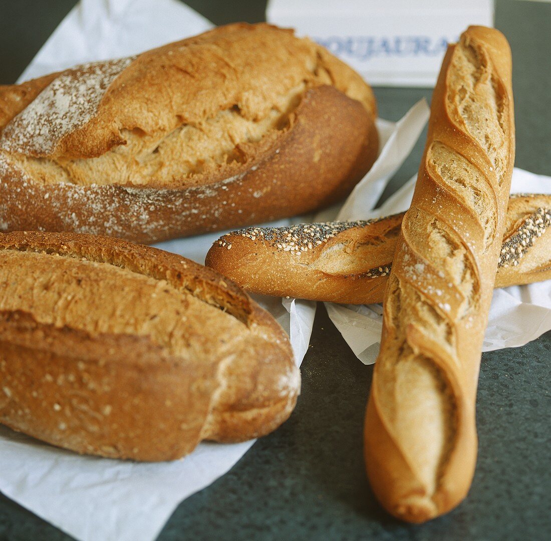 Four different types of French bread