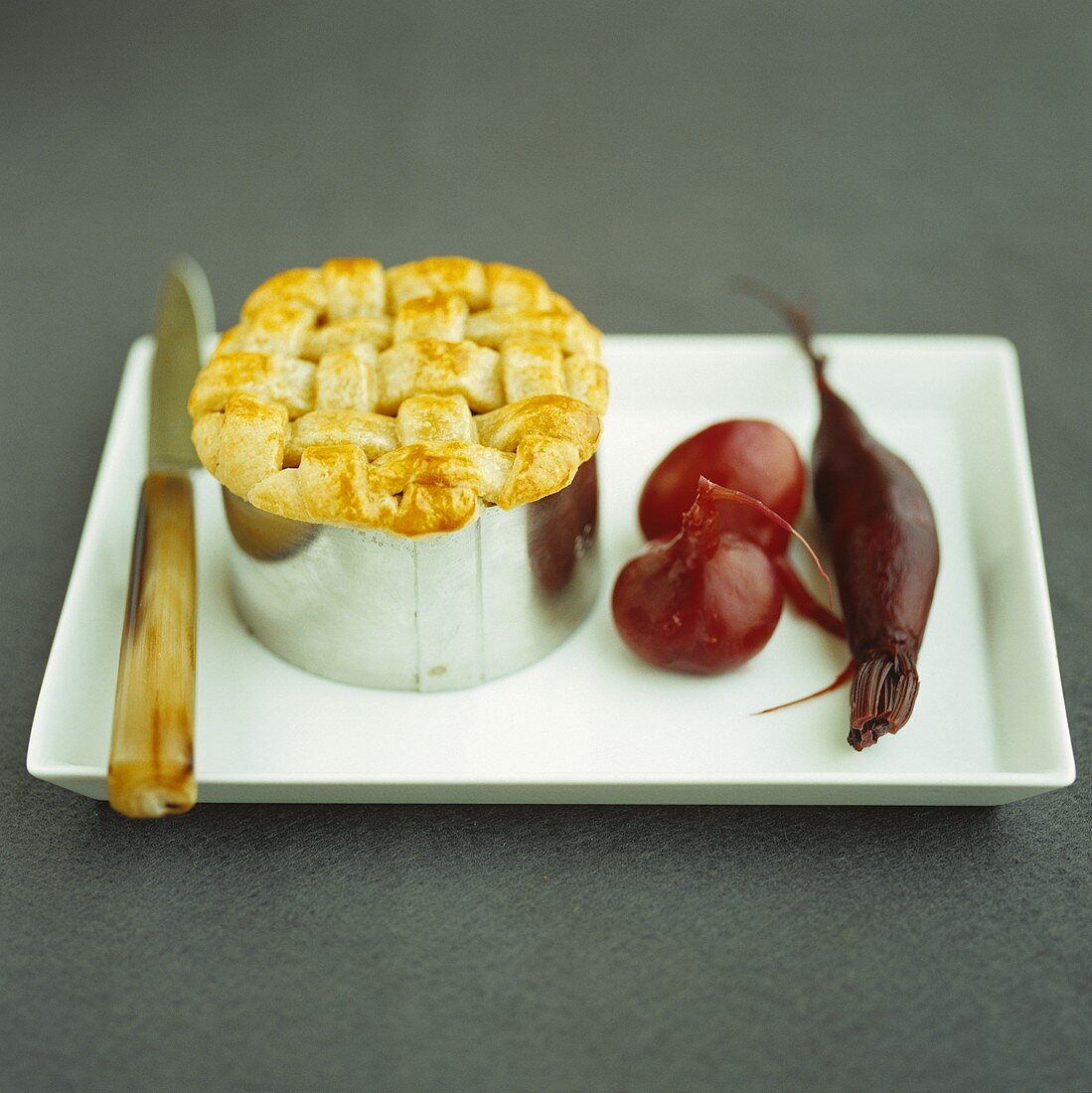 Mini chicken pie with pickled beetroot