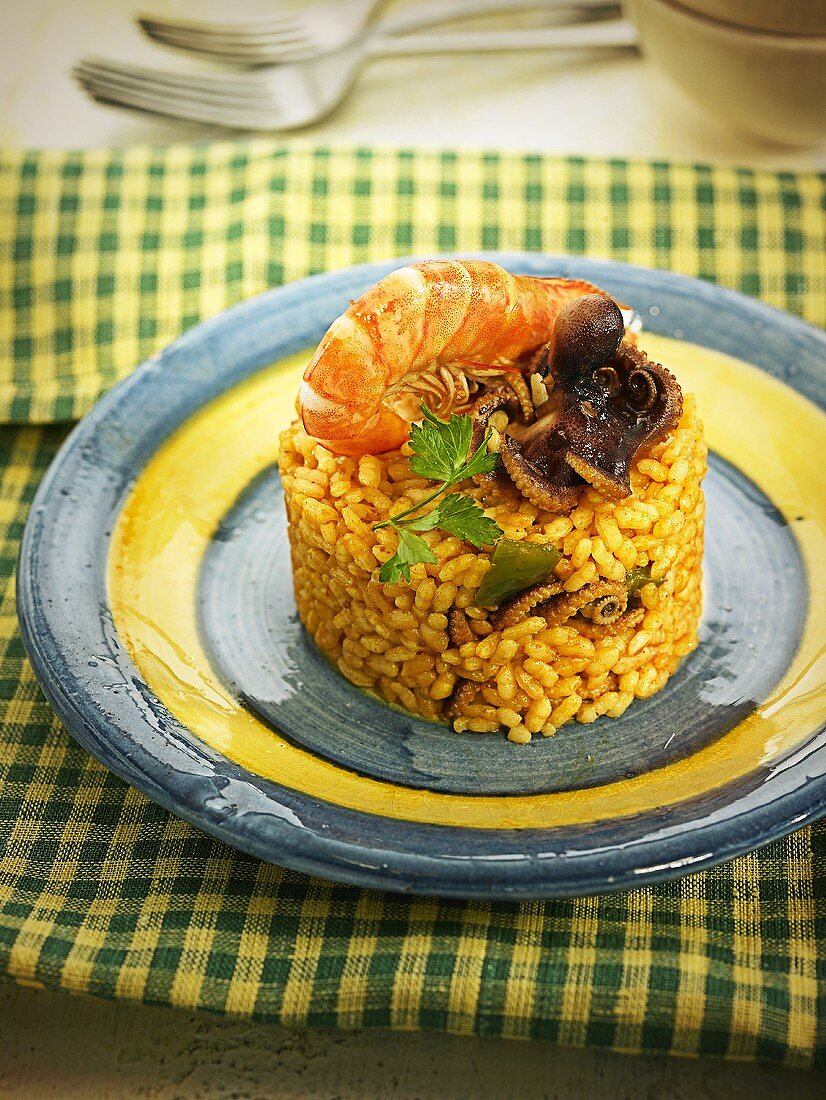 Reis mit Kraken und Garnelen (Spanien)
