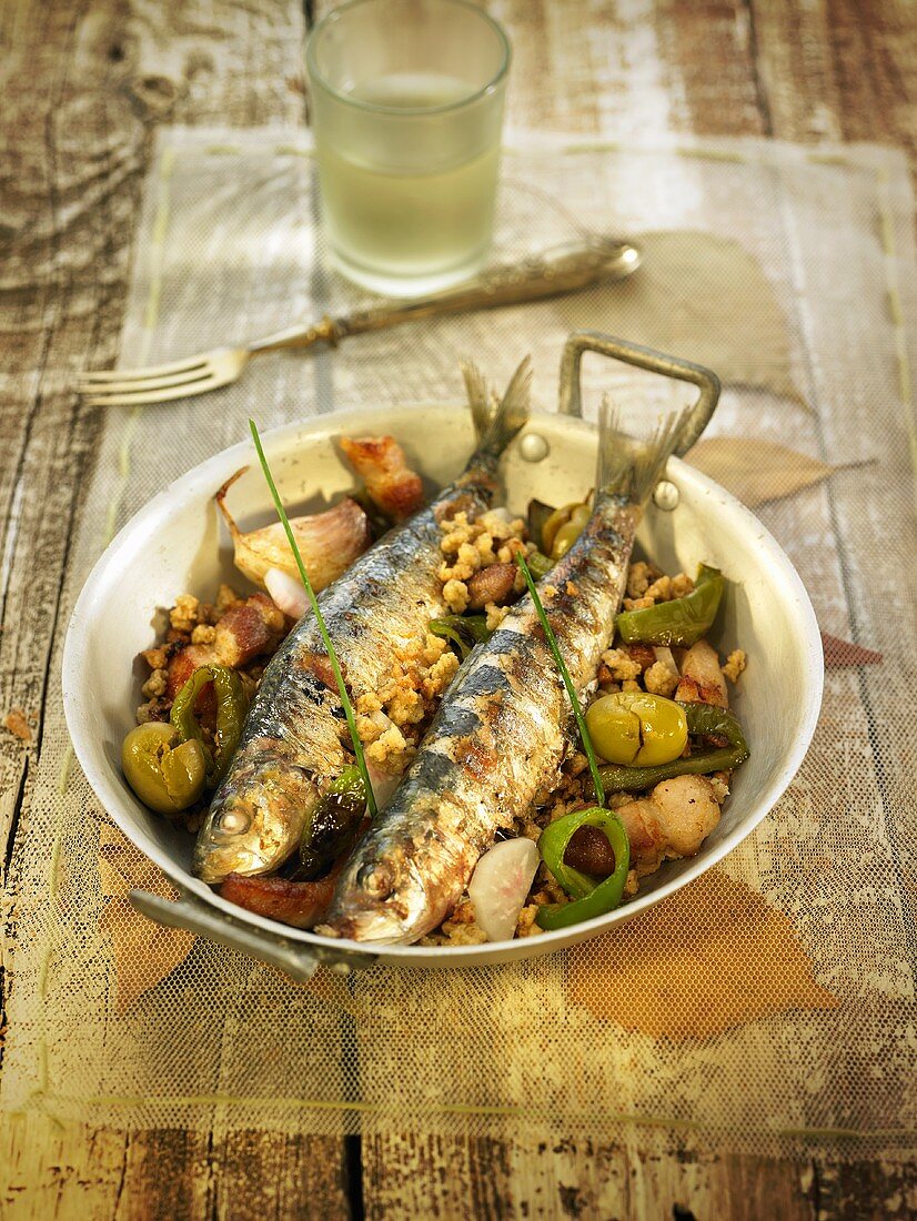 Sardines with migas (Spain)