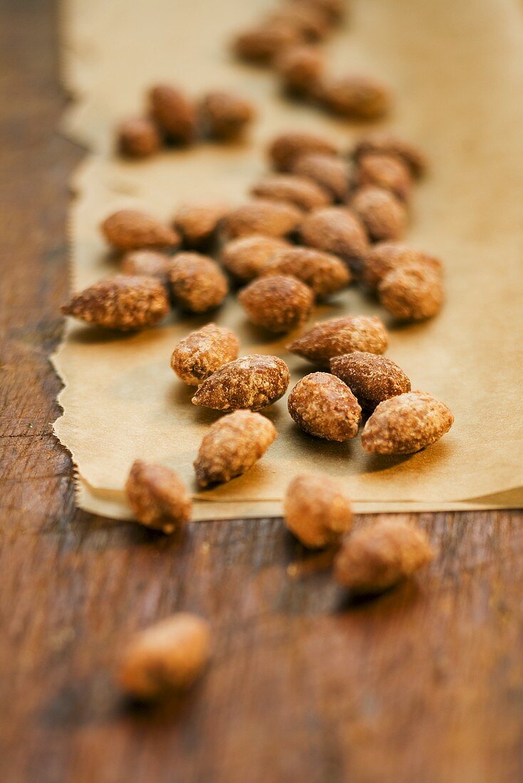 Roasted almonds on baking paper