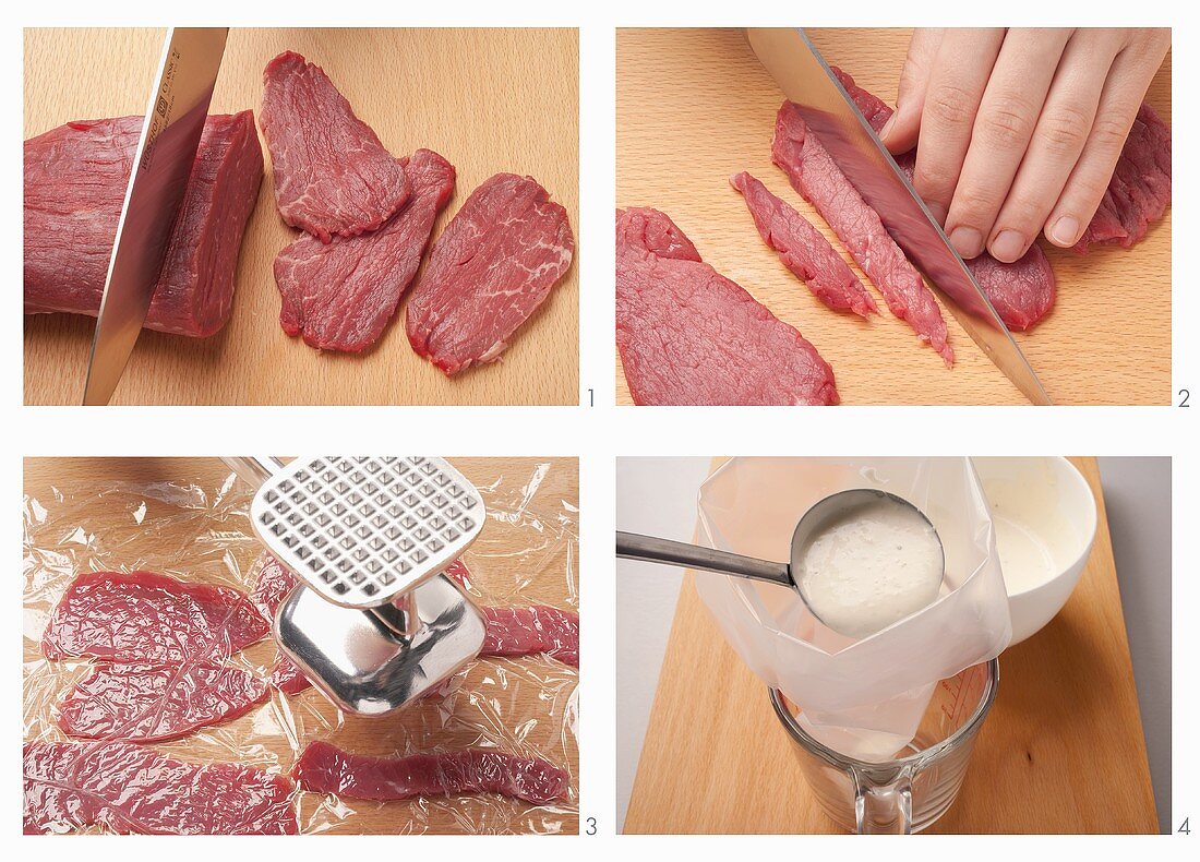 Beef carpaccio with horseradish cream being prepared