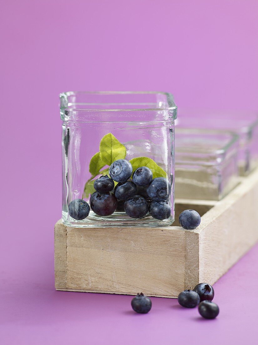 Blueberries in glass dish