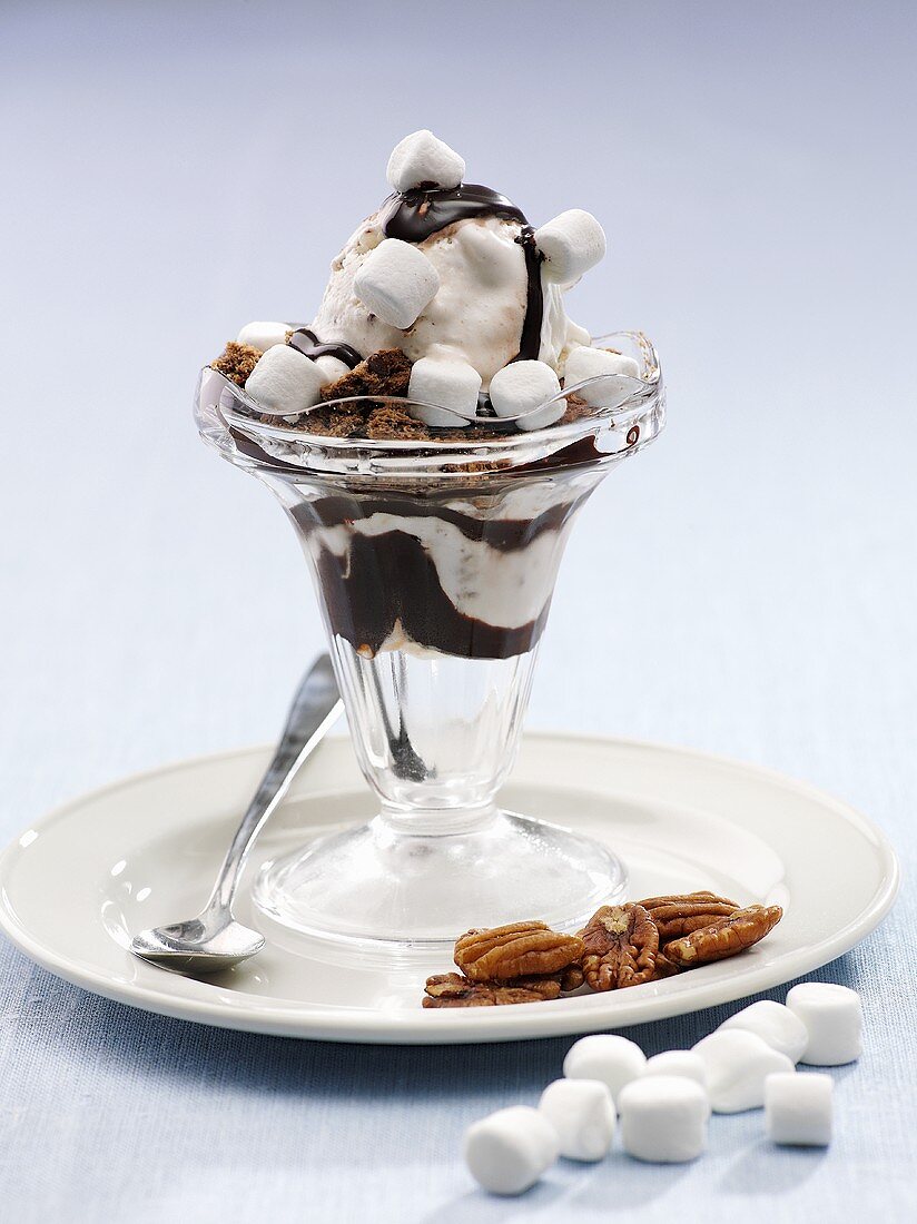 A ice cream sundae with marshmallows