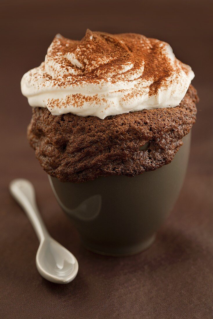 Chocolate cake with cream, baked in a cup