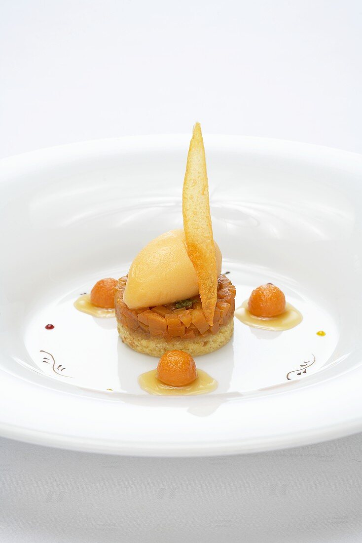 Pumpkin sorbet on sablé (French shortbread)