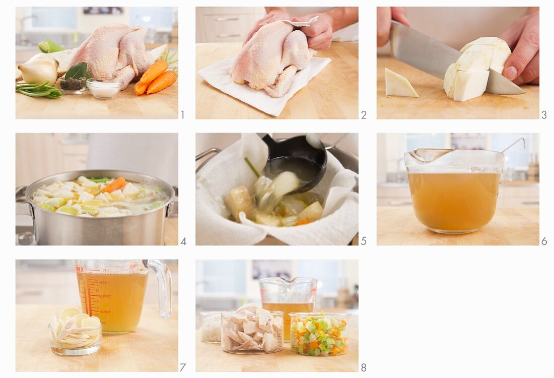 Chicken soup being prepared