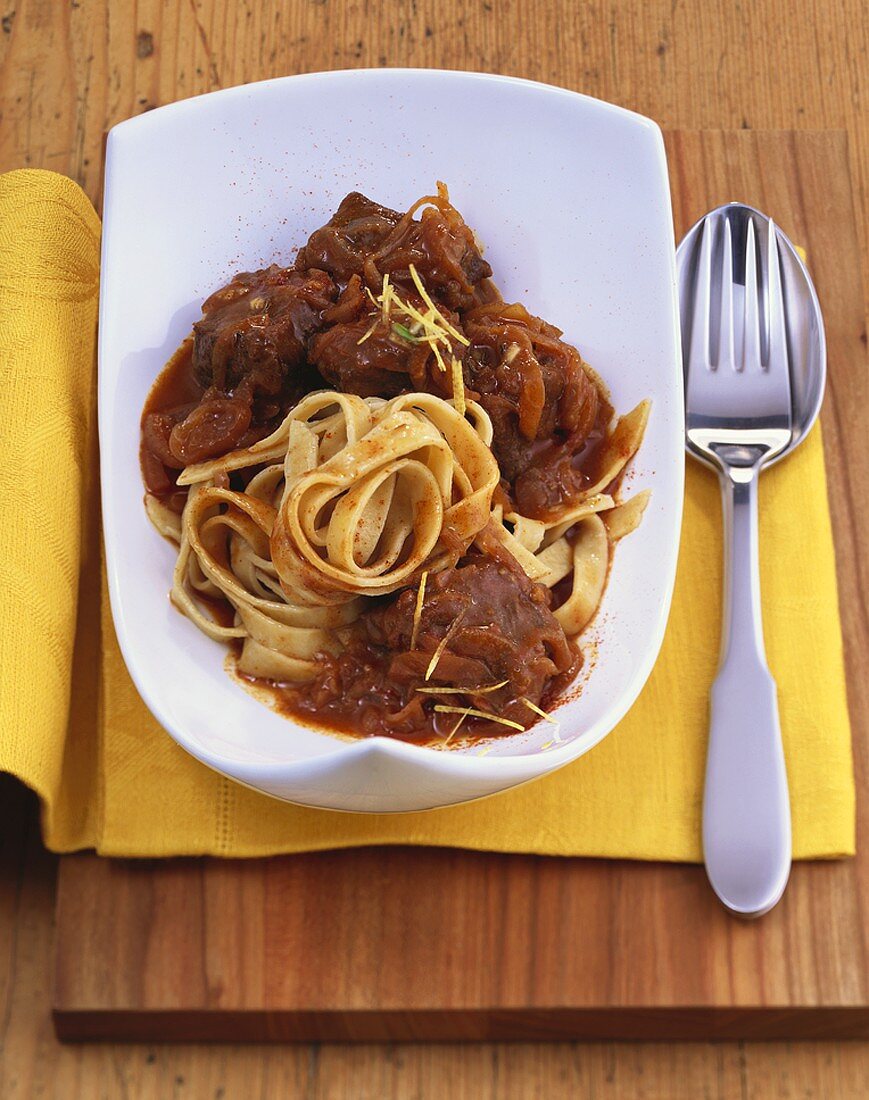 Beef goulash with apple tagliatelle
