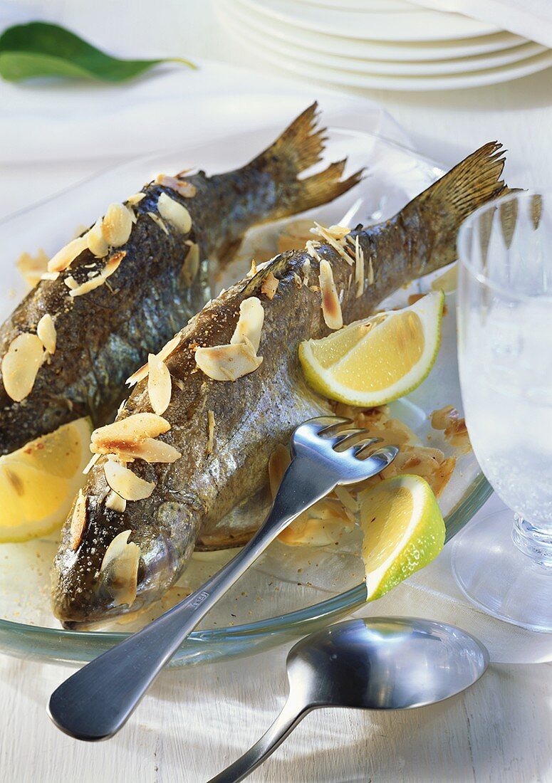 Grilled trout with flaked almonds