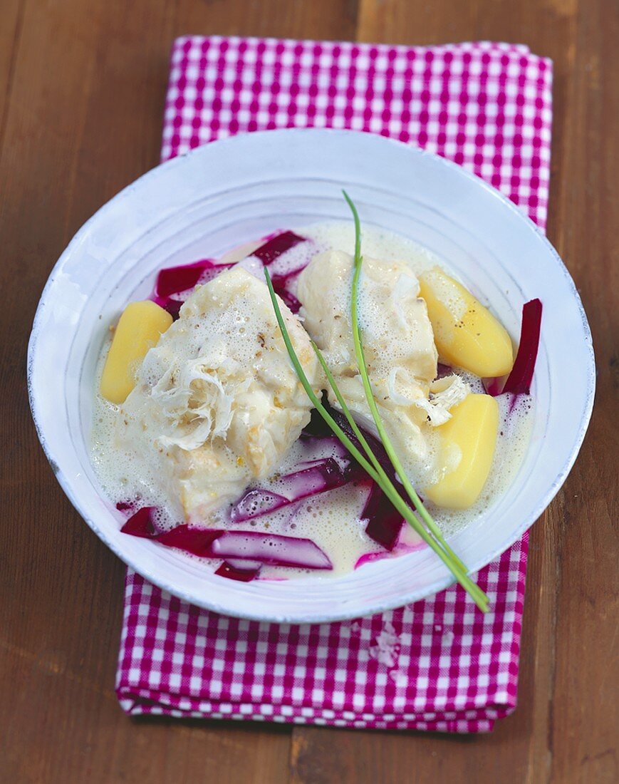 Halibut with beetroot and horseradish sauce
