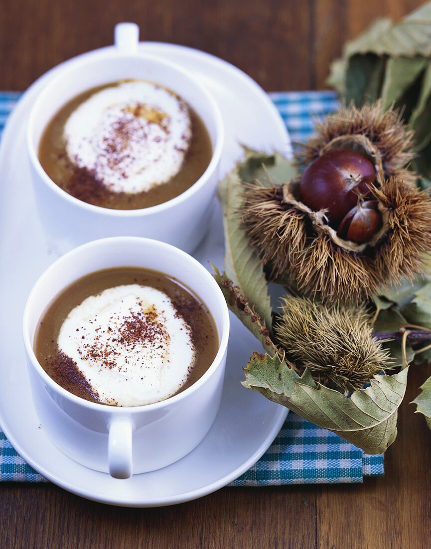 Chestnut cappuccino (Chestnut soup with amaretto & cream)