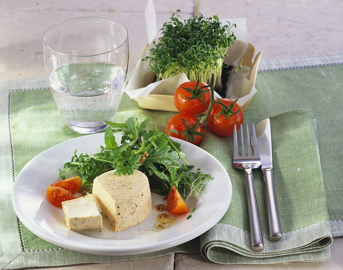 Tomato and basil mousse with herb salad
