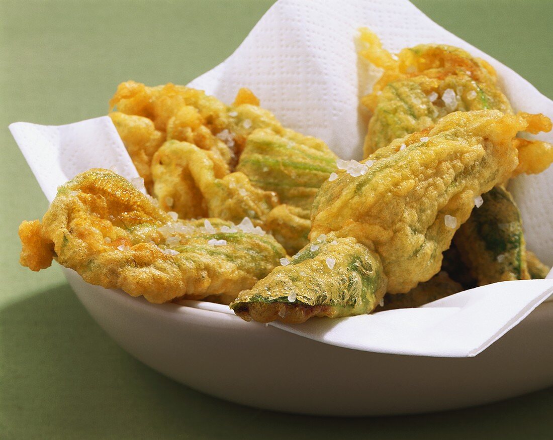 Deep-fried courgette flowers in batter