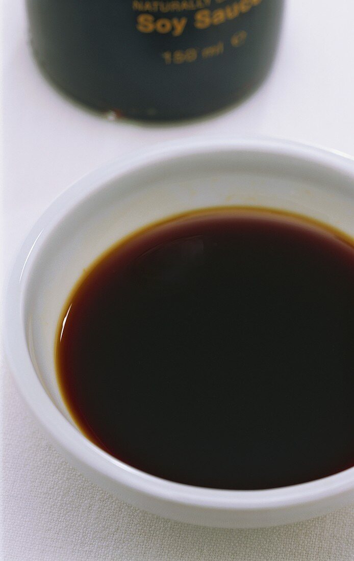 A small bowl of soy sauce