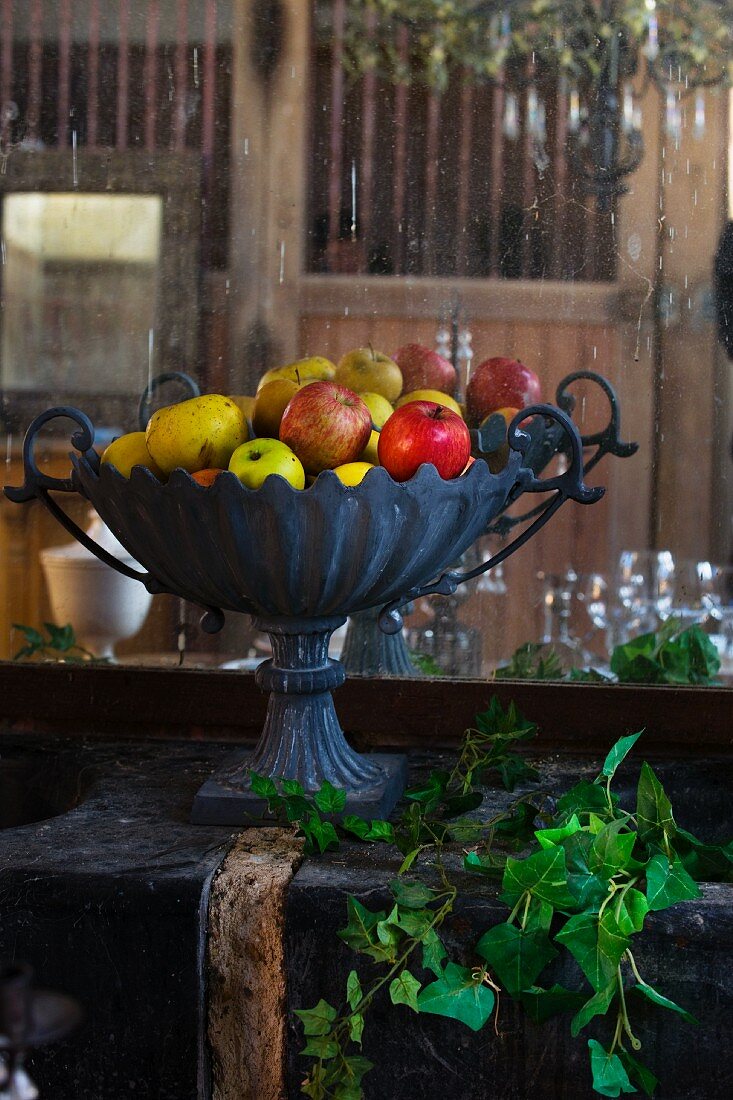 Bowl of fruit in country inn (France)