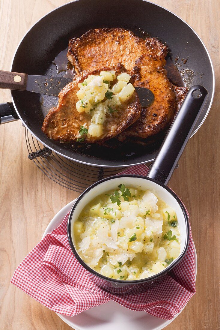 Pork steaks with potato risotto