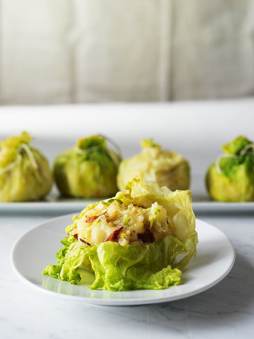 Cabbage leaves stuffed with mashed potato