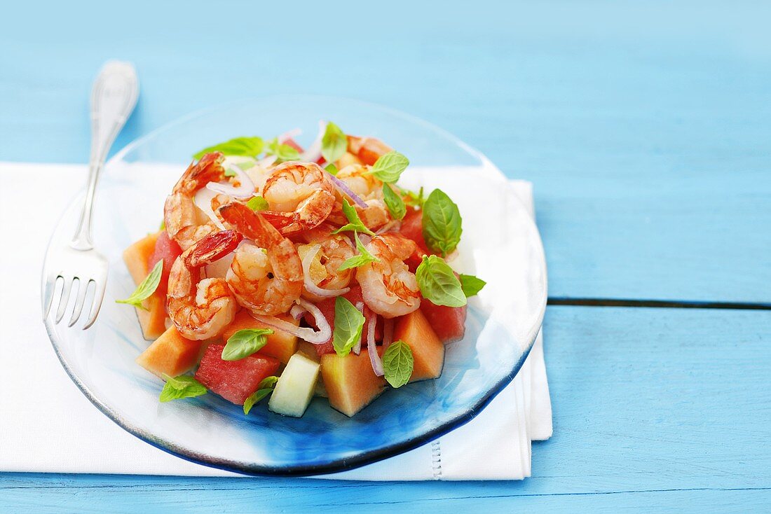 Melonensalat mit Garnelen