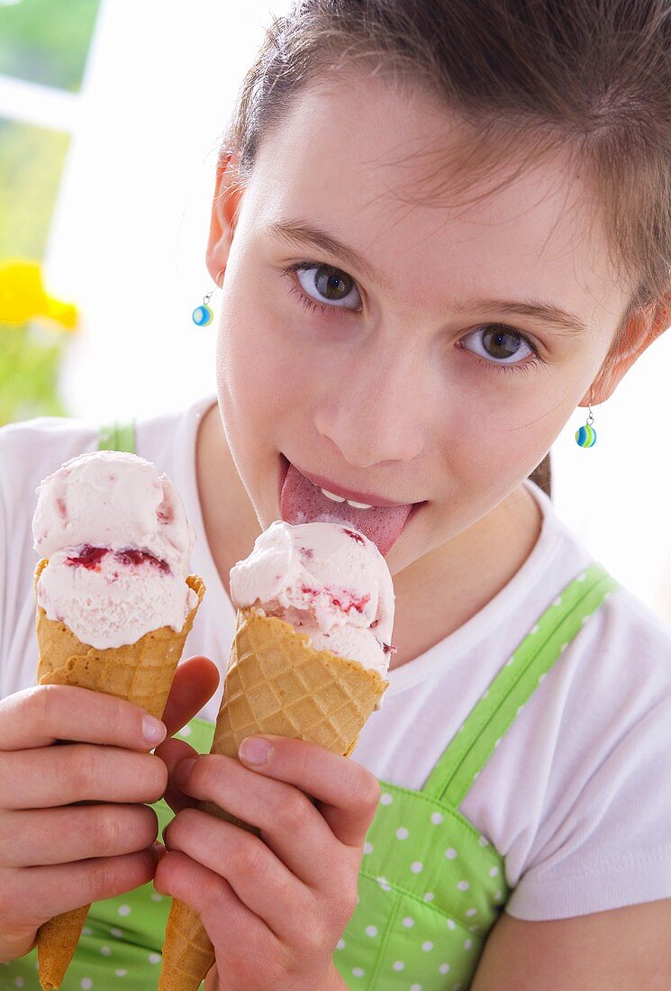 Girl with two ice cream cones