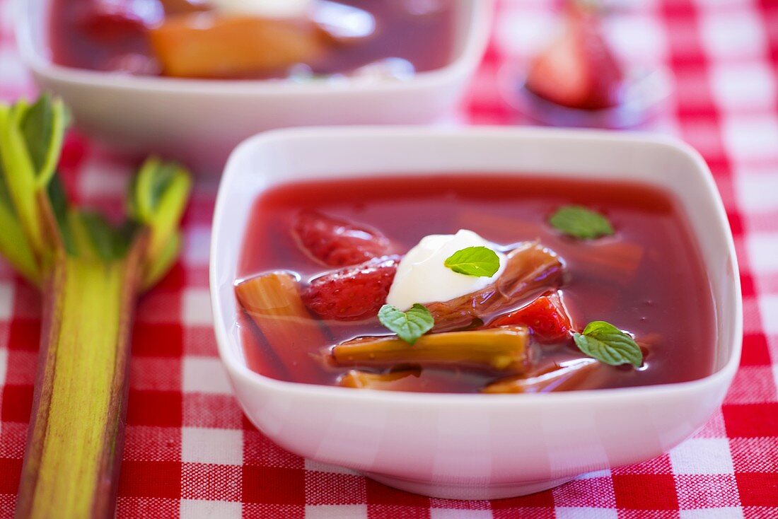 Rhubarb and strawberry soup