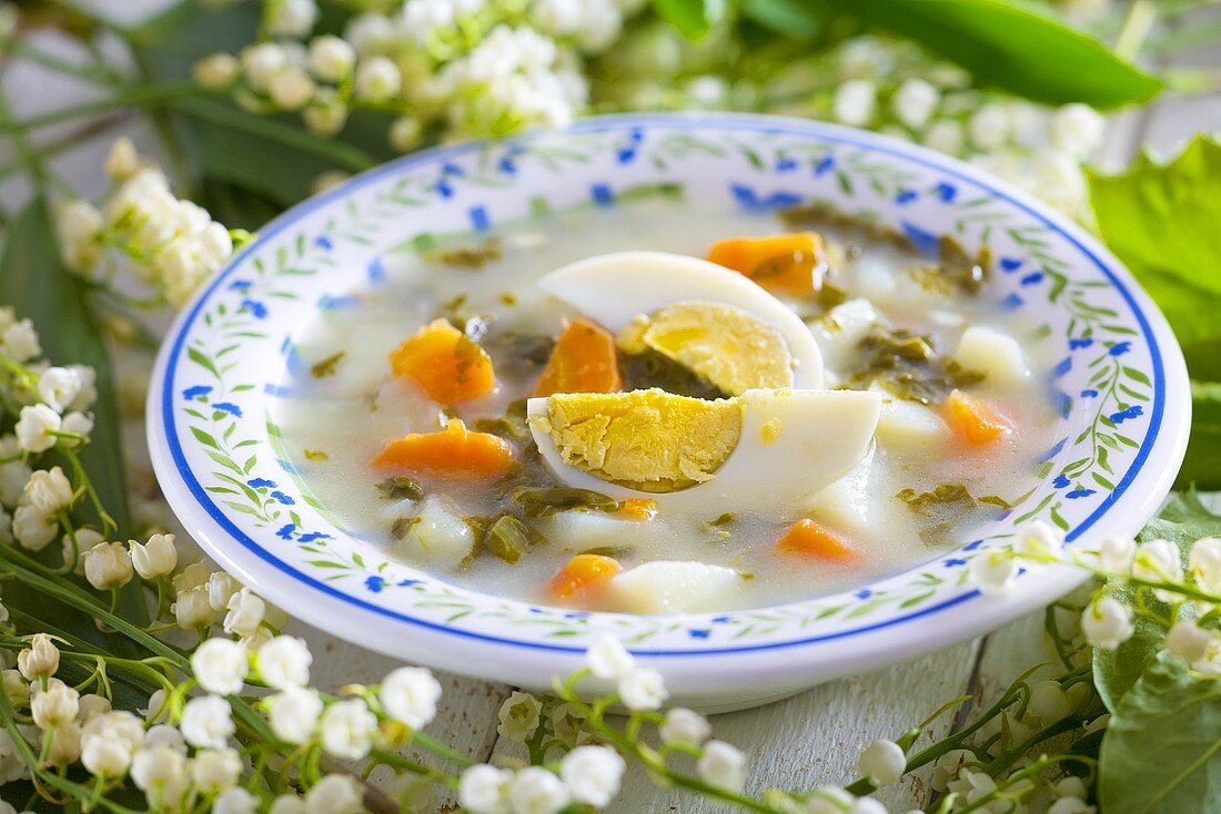 Sorrel soup with boiled egg