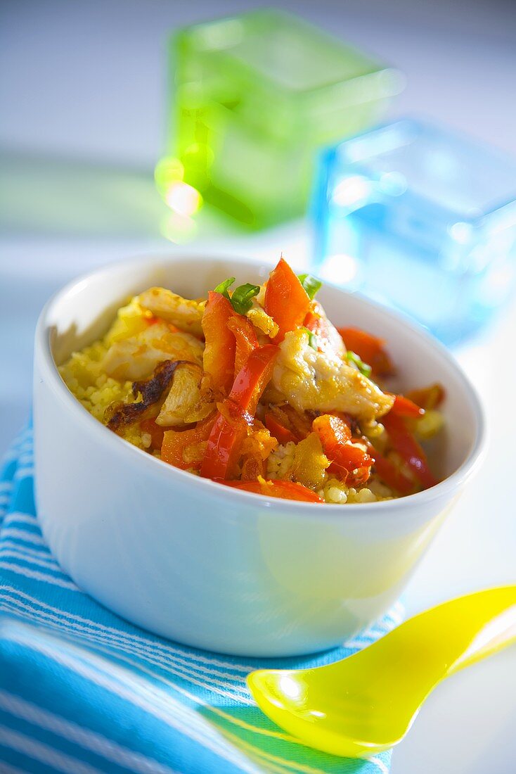 Chicken fricassee with red peppers