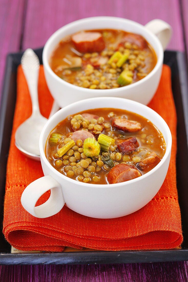 Lentil stew with sausage and celery
