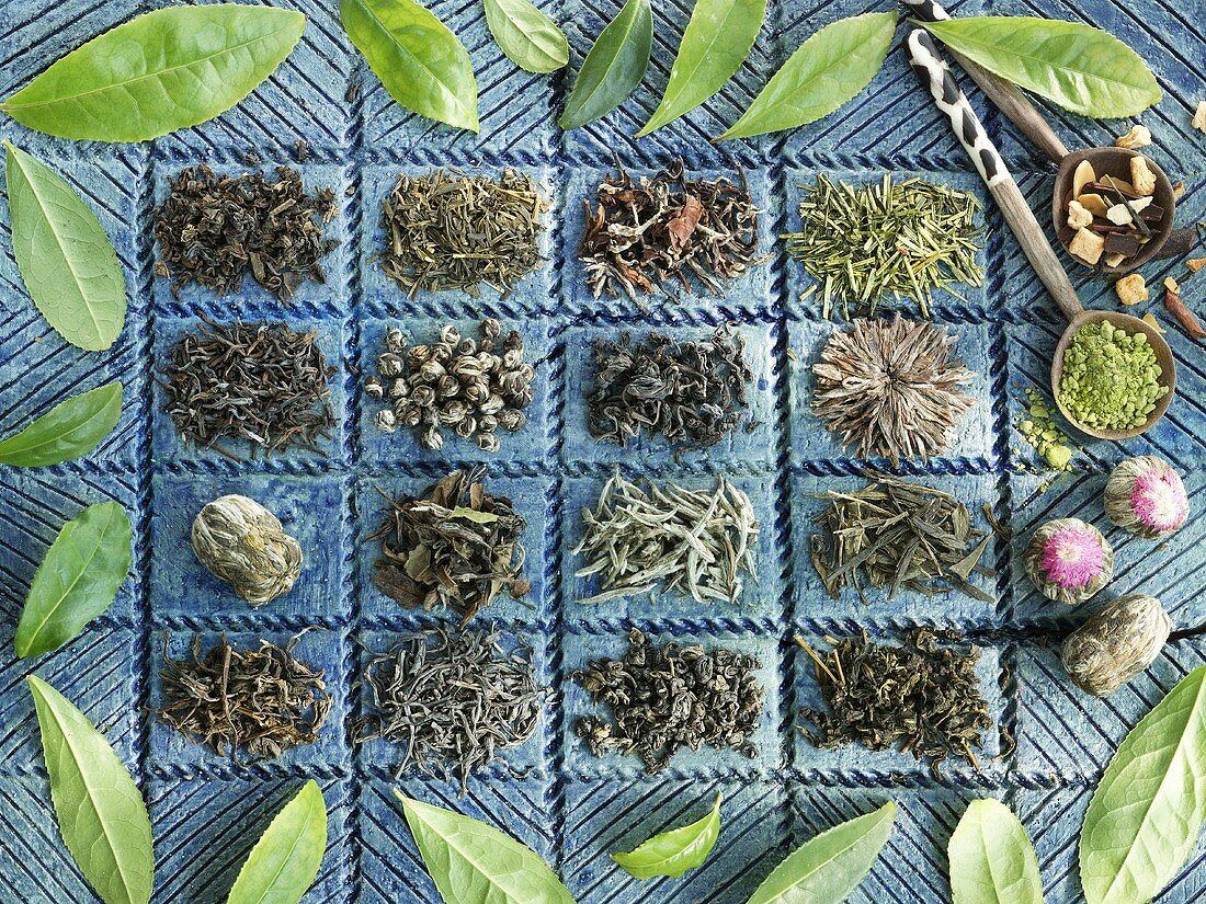Various types of green tea