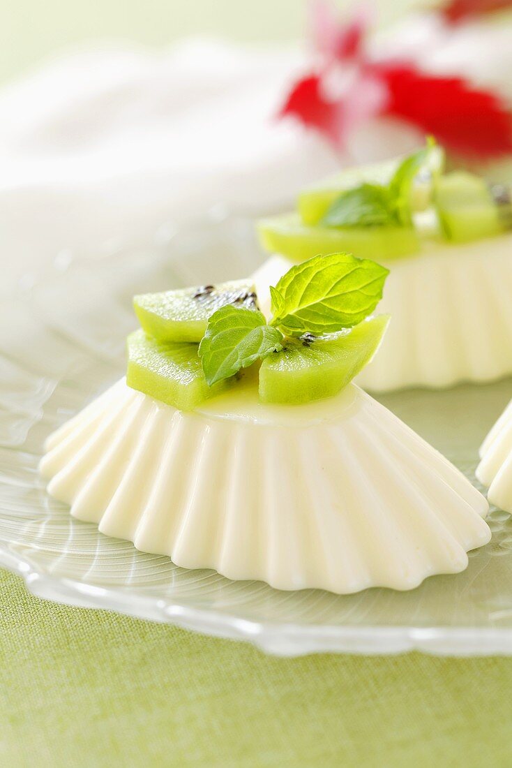 Quark moulds with kiwi fruit and mint